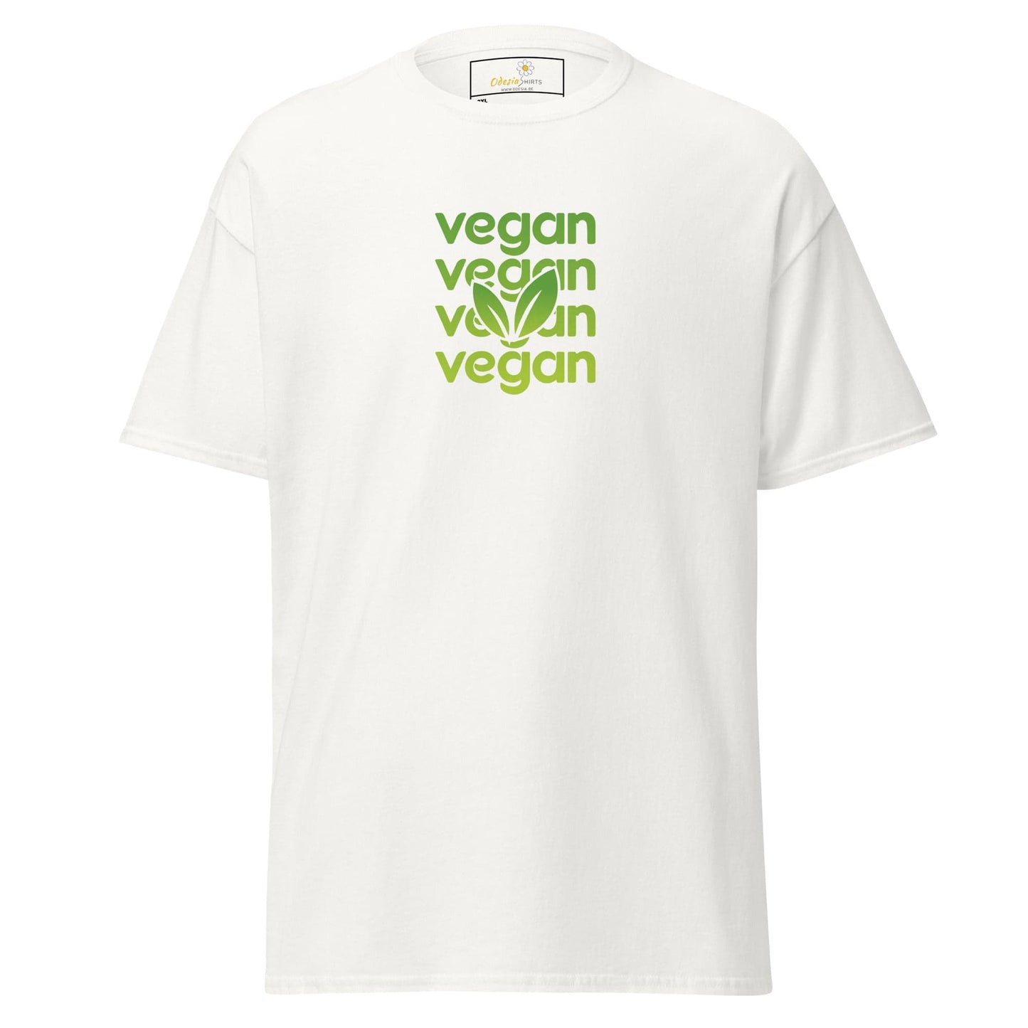 White vegan print T-shaped T-shirt for Men and Women in 2XL to 5XL sizes
