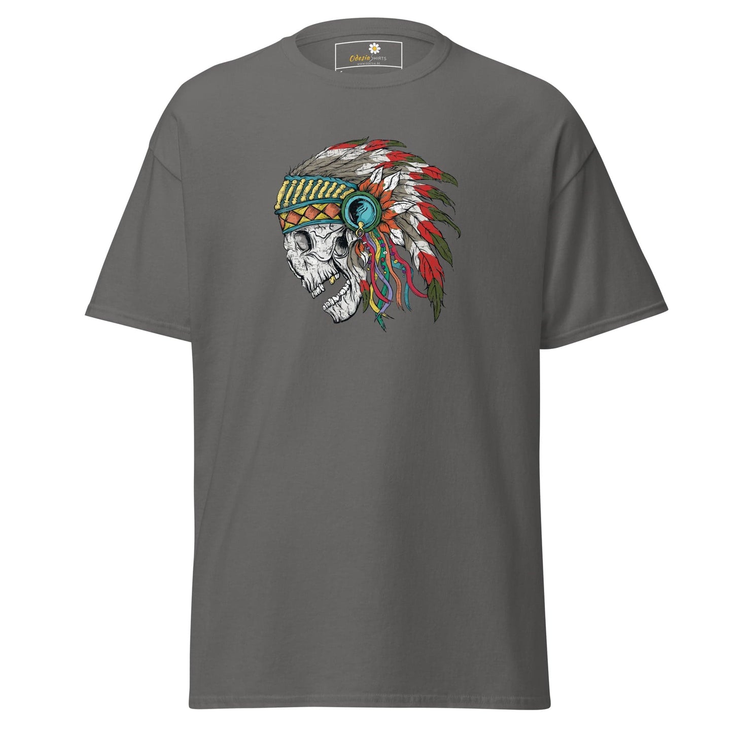Unisex classic t-shirt - SKULL NATIVE INDIAN - REGULAR - Charcoal / S