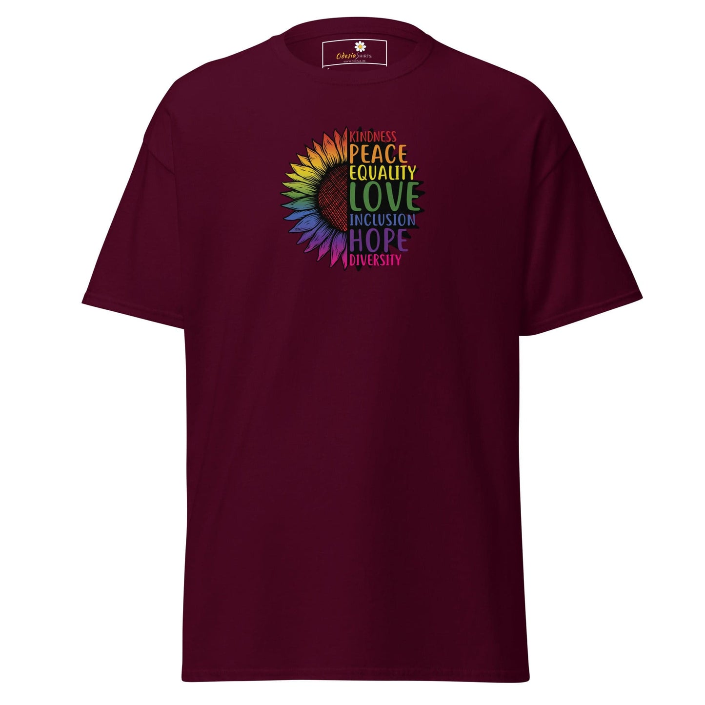Unisex classic t-shirt - LGBTQ PEACE AND LOVE - REGULAR - Maroon / S