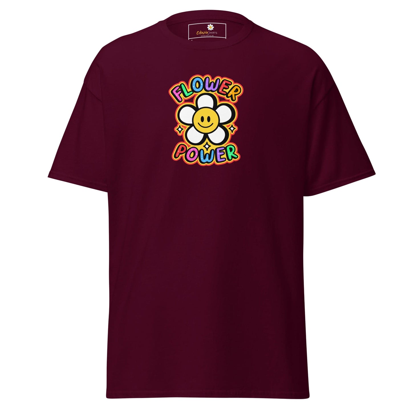 Unisex classic t-shirt - POSITIVE FLOWER POWER - REGULAR - Maroon / S