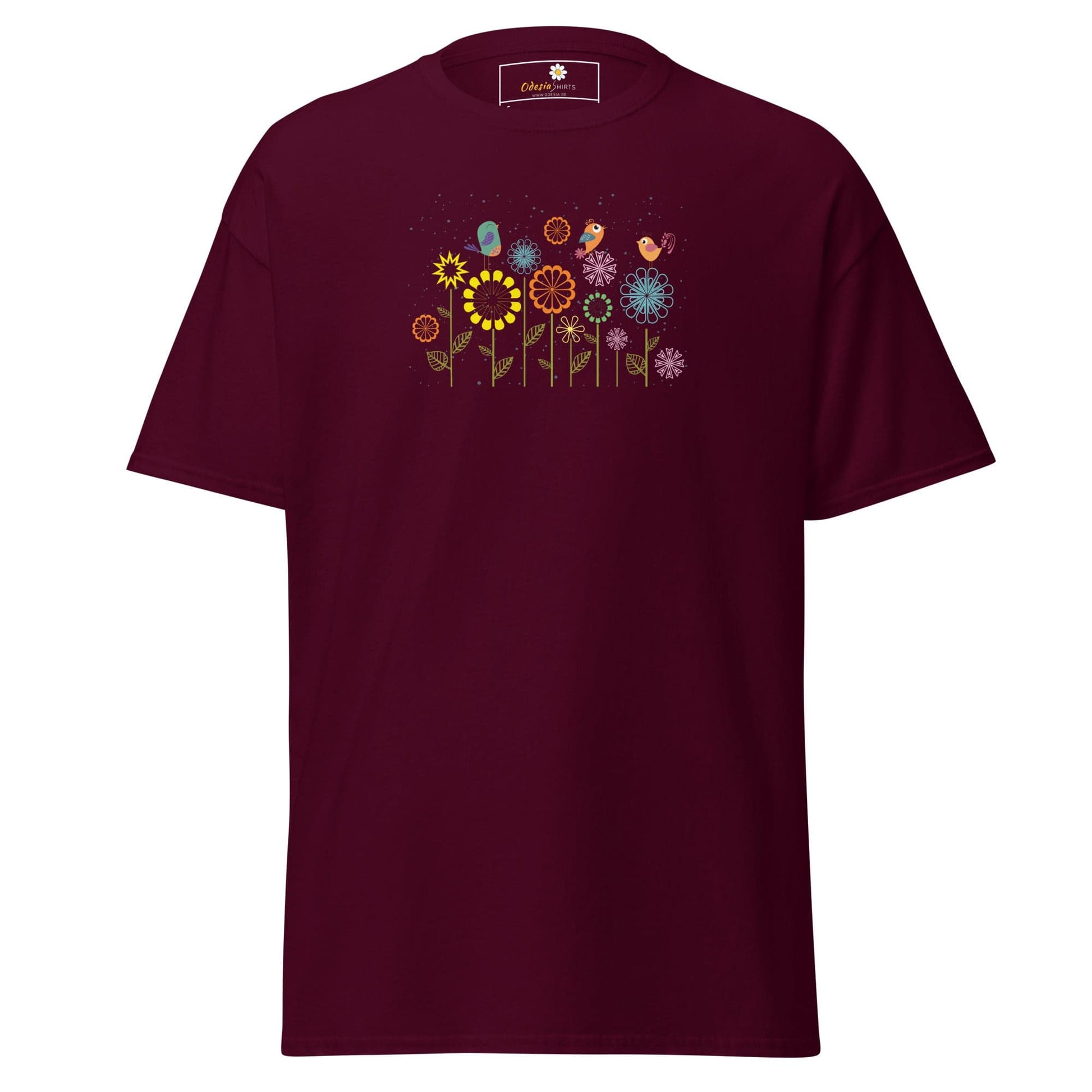 Unisex classic tee - ANIMALS BIRDS ON FLOWERS - REGULAR - Maroon / S