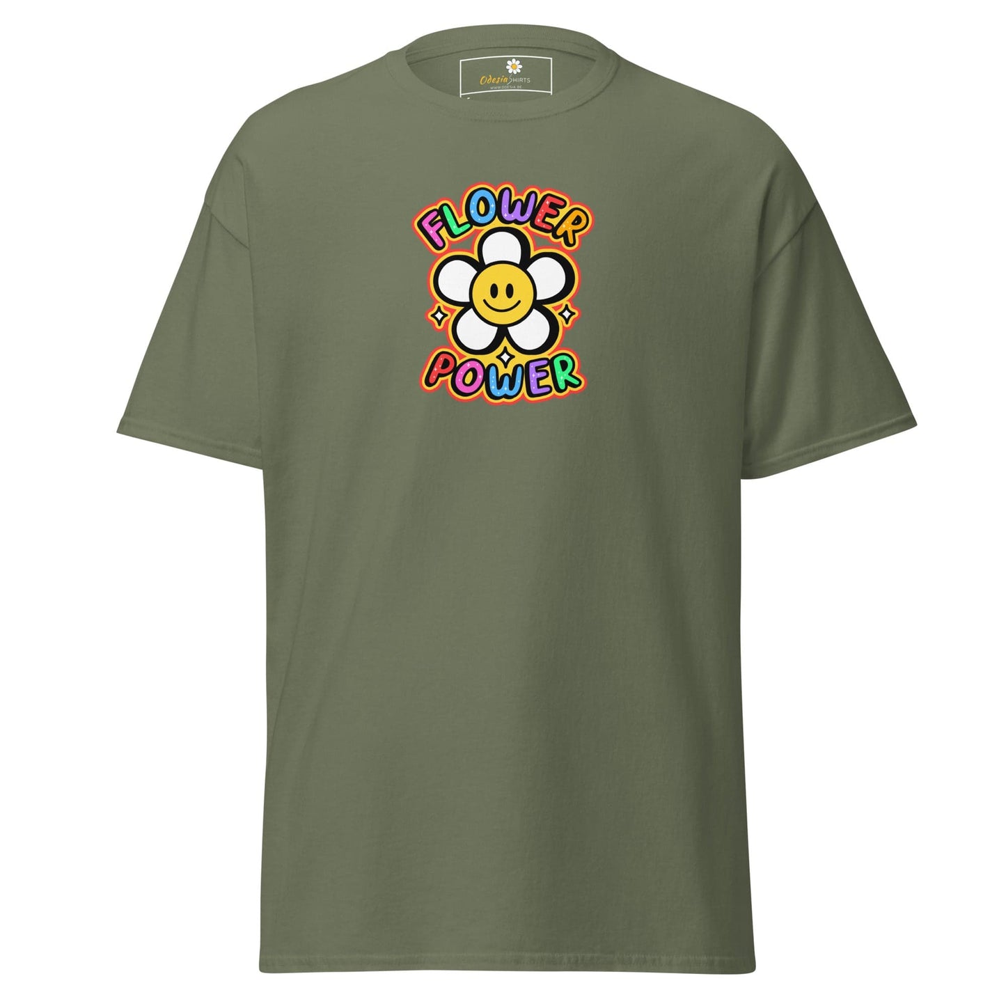 Unisex classic t-shirt - POSITIVE FLOWER POWER - REGULAR - Military Green / S
