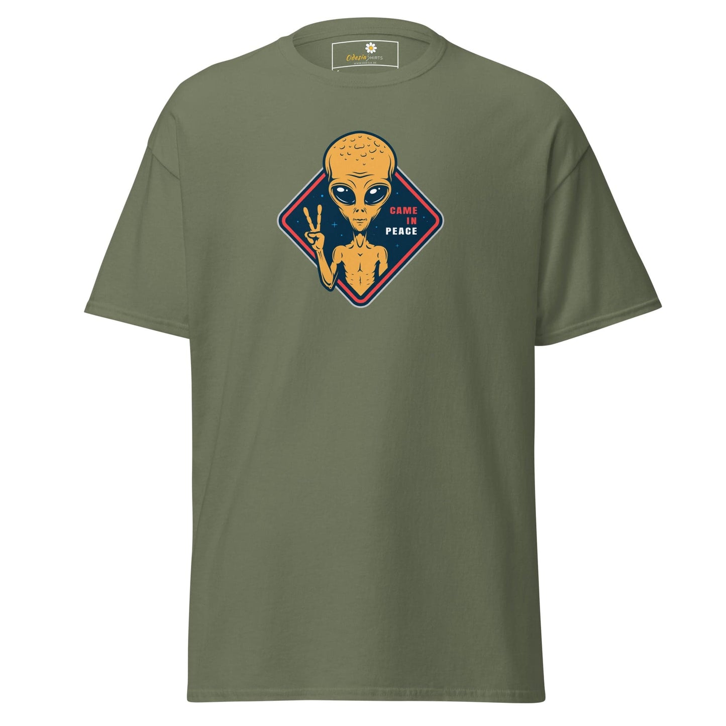 Unisex classic t-shirt - SPACE ALIENS COME IN PEACE - REGULAR - Military Green / S
