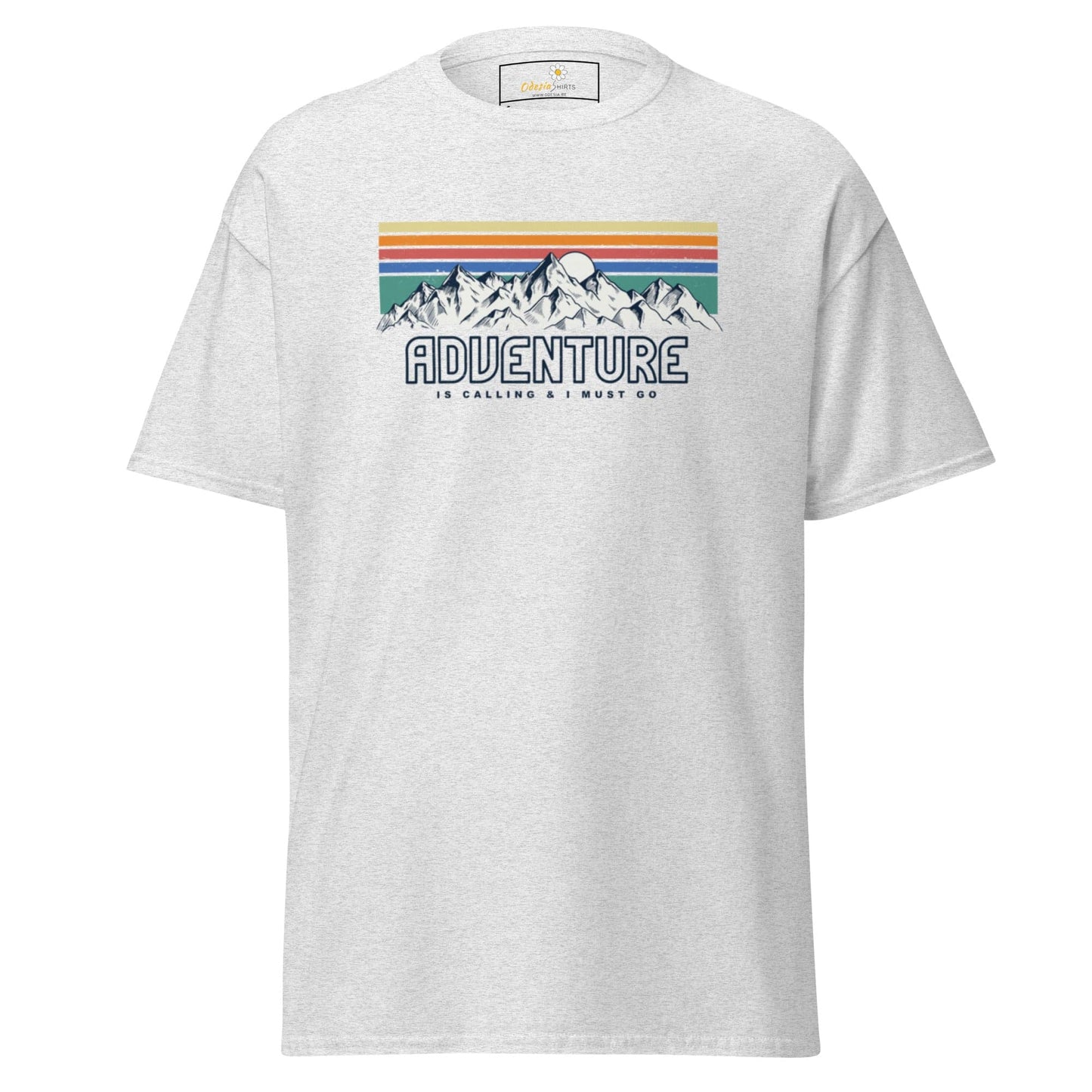 White T-shirt with mountain graphic, suitable for men and women, available in S to XL