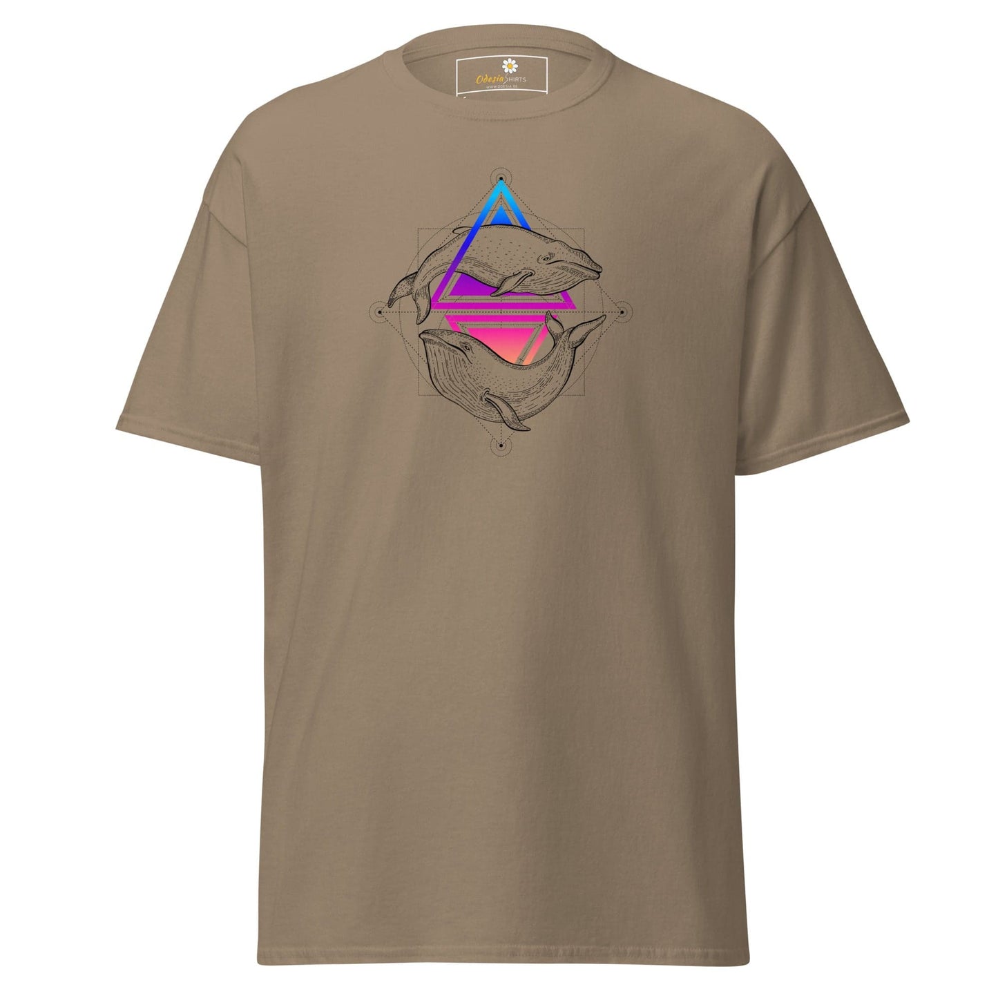 Khaki T-shirt with whale design for men and women in sizes S to XL