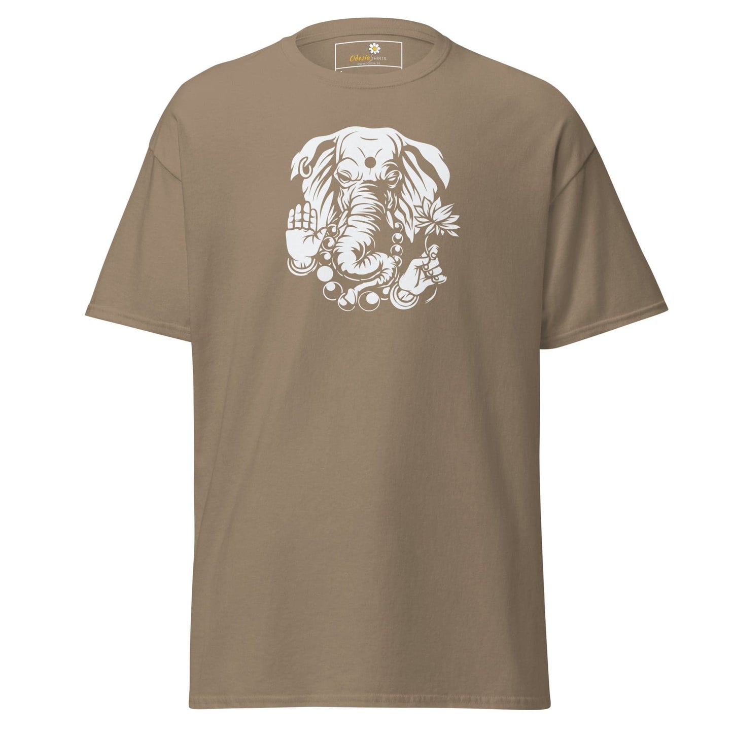 Khaki T-shirt with elephant graphic from T-SHIRT DESIGN TEE for Men and Women S to XL