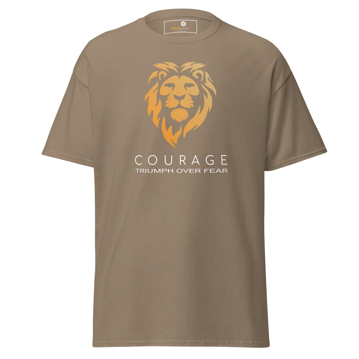 Khaki T-shirt with lion graphic from T-SHIRT DESIGN TEE for men and women