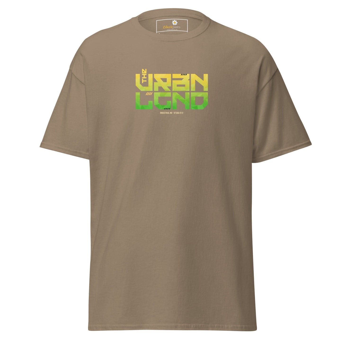 Khaki T-shirt with The Urban Legend graphic for men and women in S to XL sizes