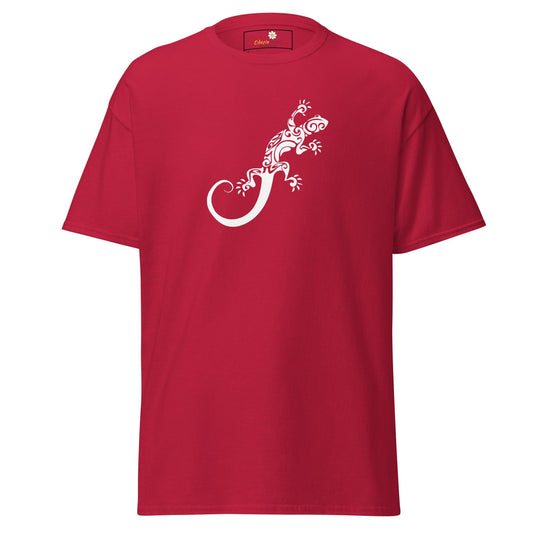 Red T-shirt with white lizard design from T-SHIRT DESIGN TEE for men and women