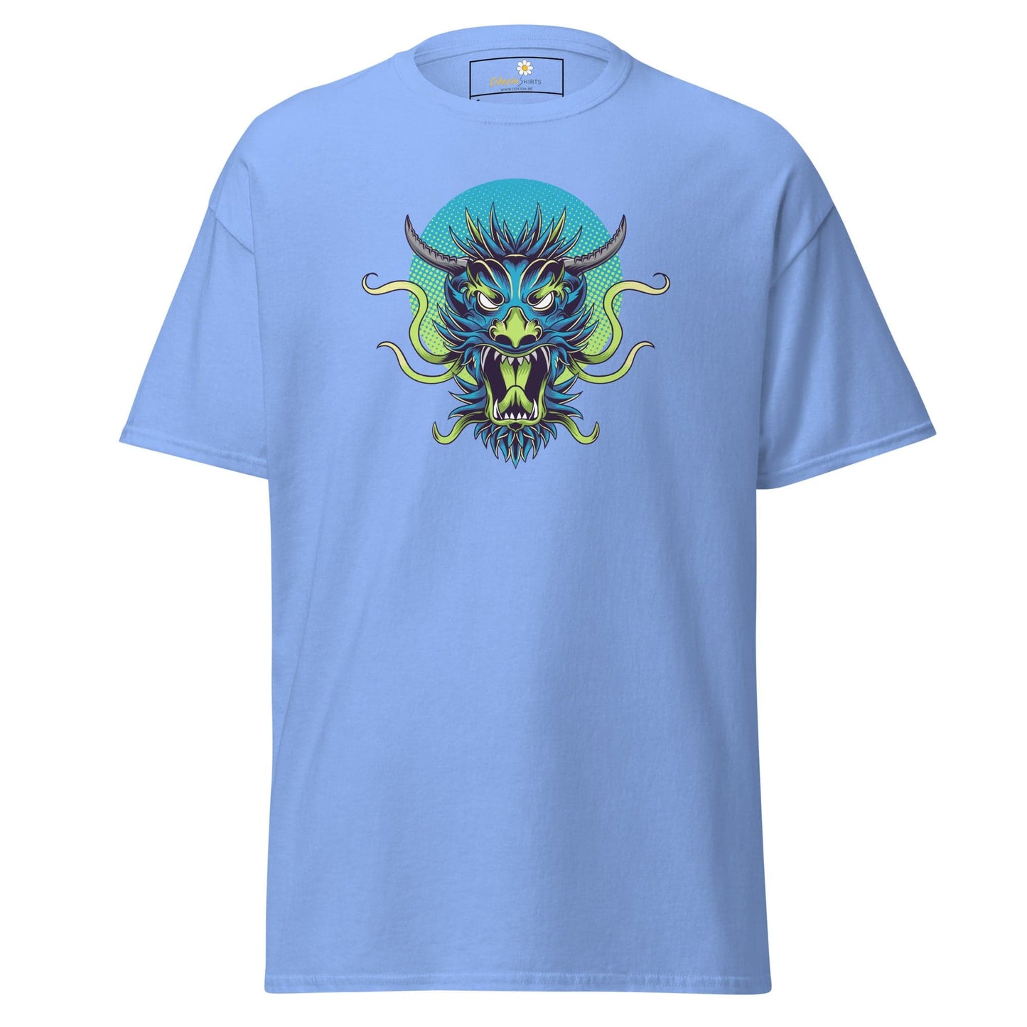 Light blue T-shirt with dragon graphic from T-SHIRT DESIGN TEE for Man and Woman sizes S to XL