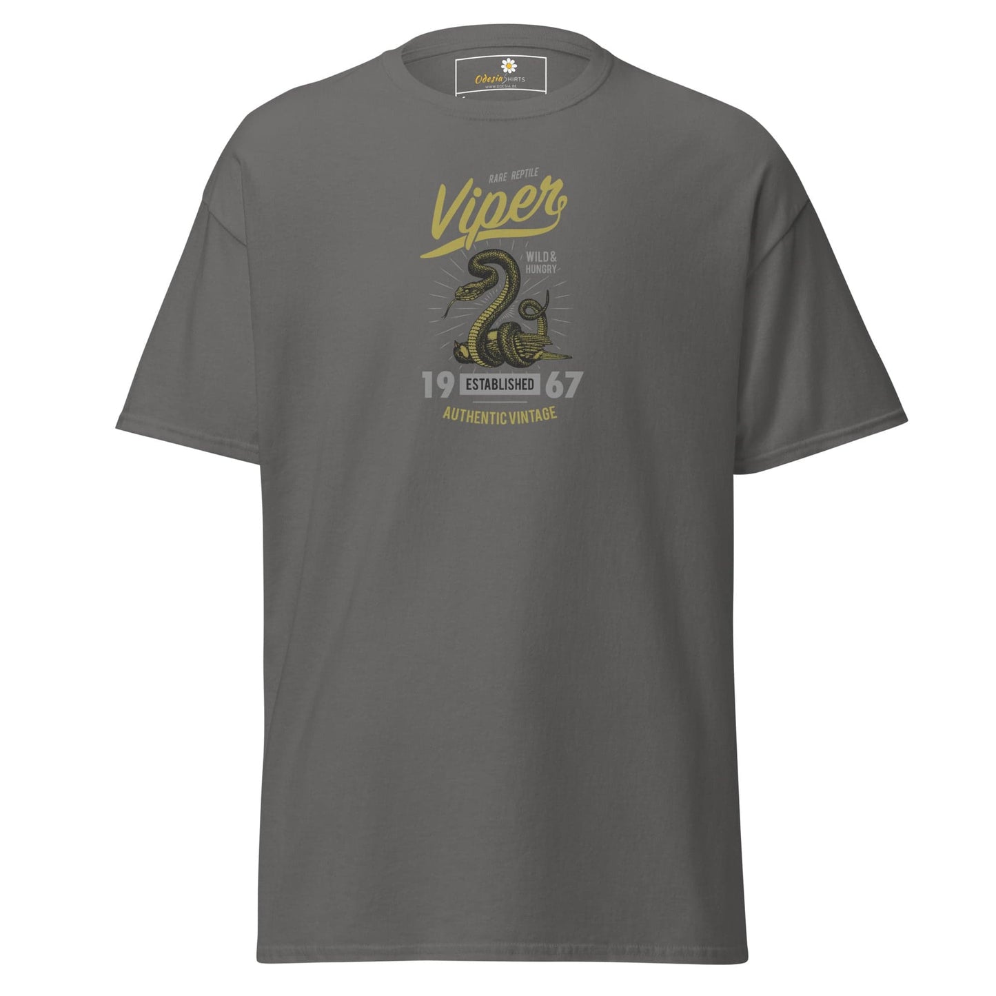 Gray T-shirt with snake graphic, suitable for men and women, available in sizes S to XL