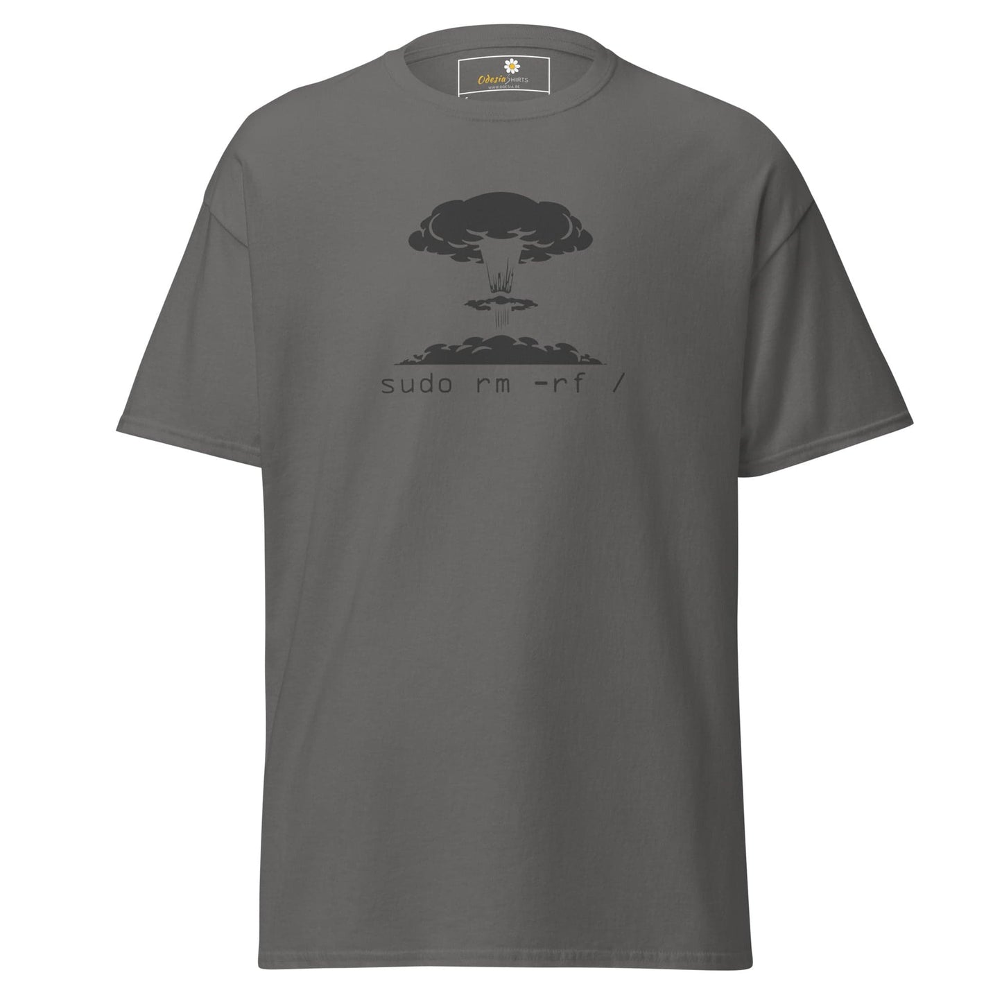 Gray T-shirt featuring a mushroom cloud graphic for Men and Women in sizes S to XL