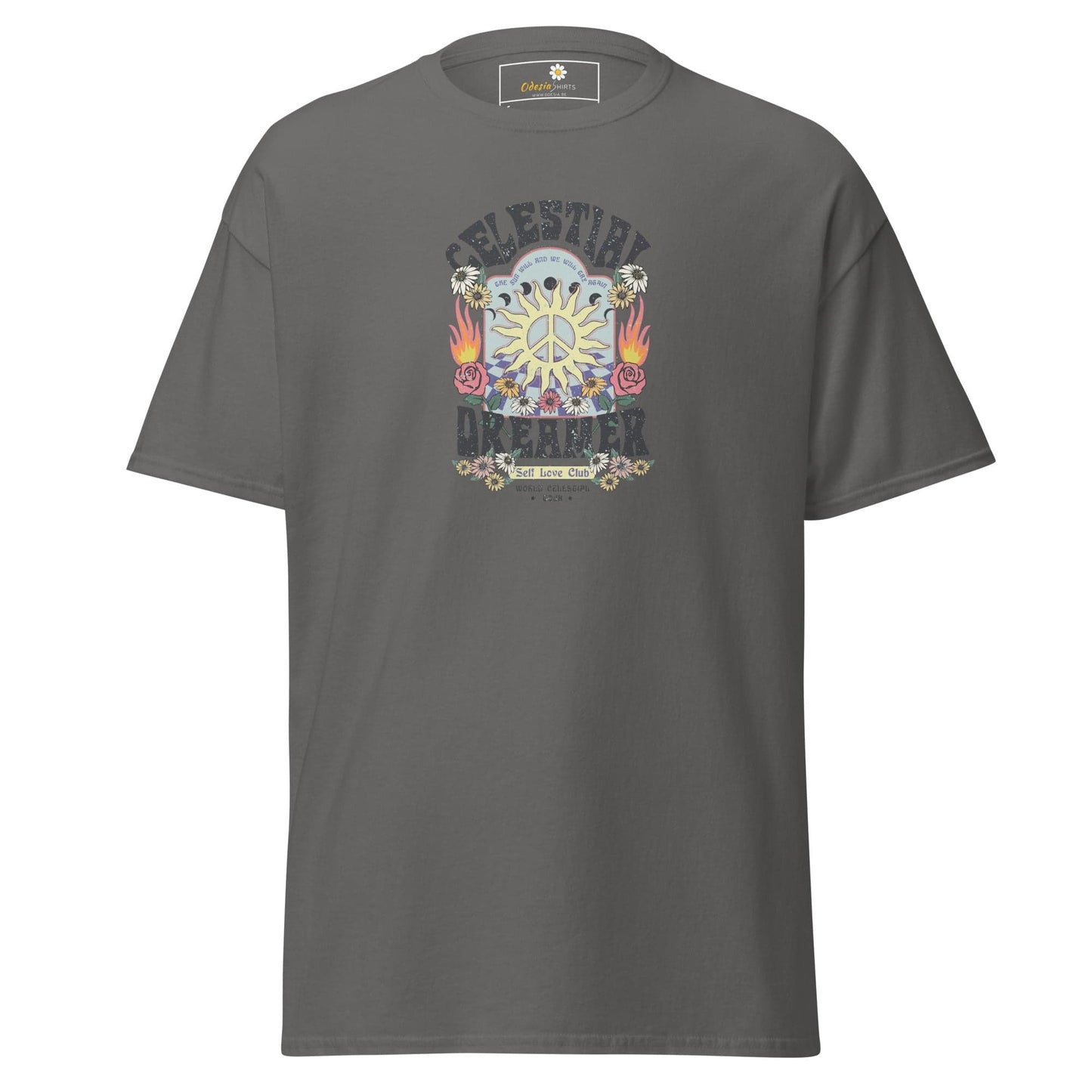 Unisex classic t-shirt - NATURE CELESTIAL FLOWERS - REGULAR - Charcoal / S