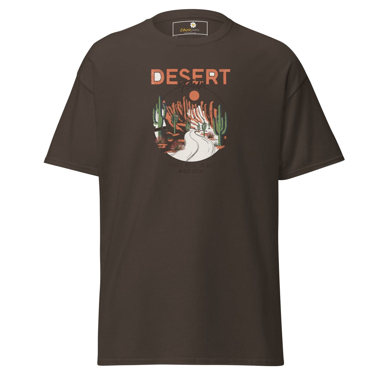 Brown T-shirt with desert graphic for men and women in size S to XL