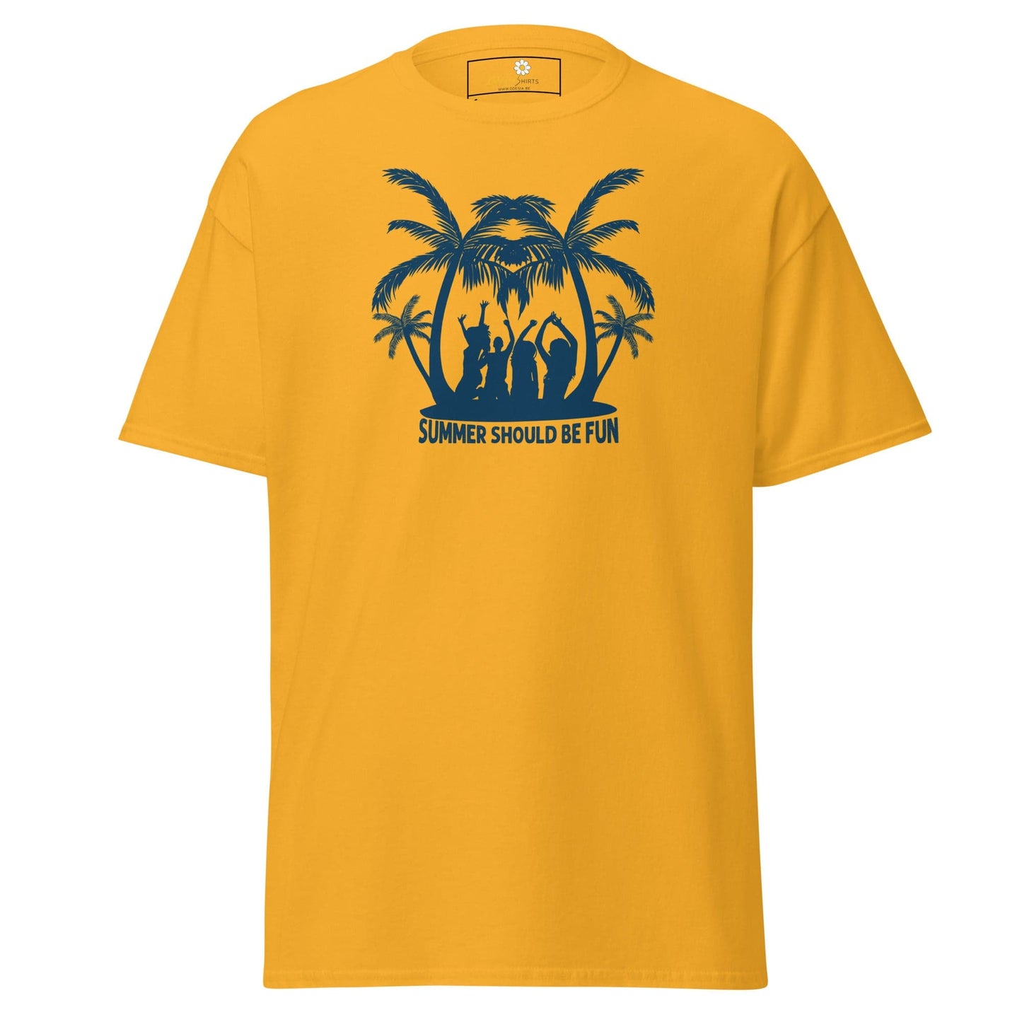 Yellow T-Shirt with Palm Tree Graphic for Men and Women in Sizes S to XL
