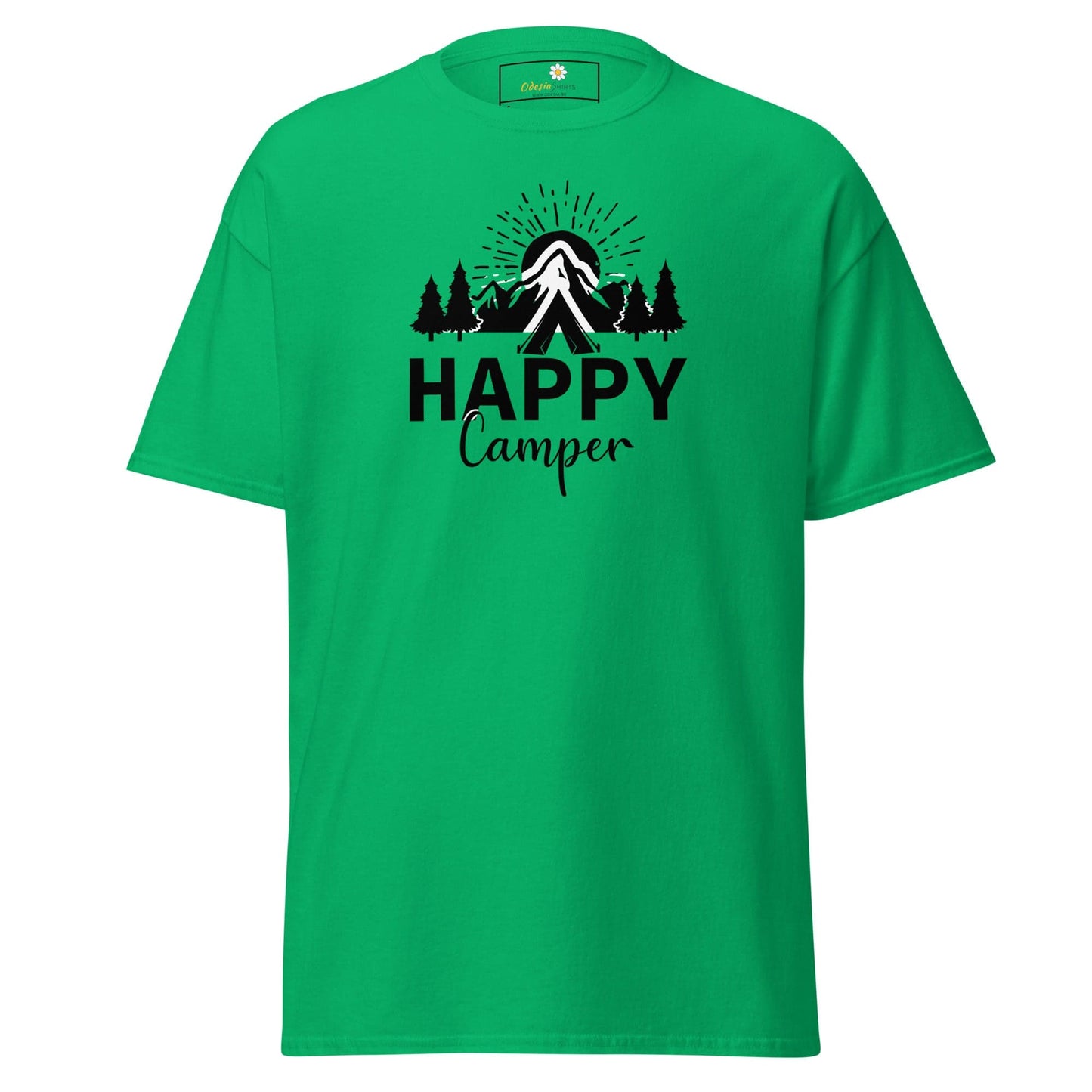 Green T-shirt with camping graphic from T-SHIRT DESIGN TEE for Men and Women in S to XL