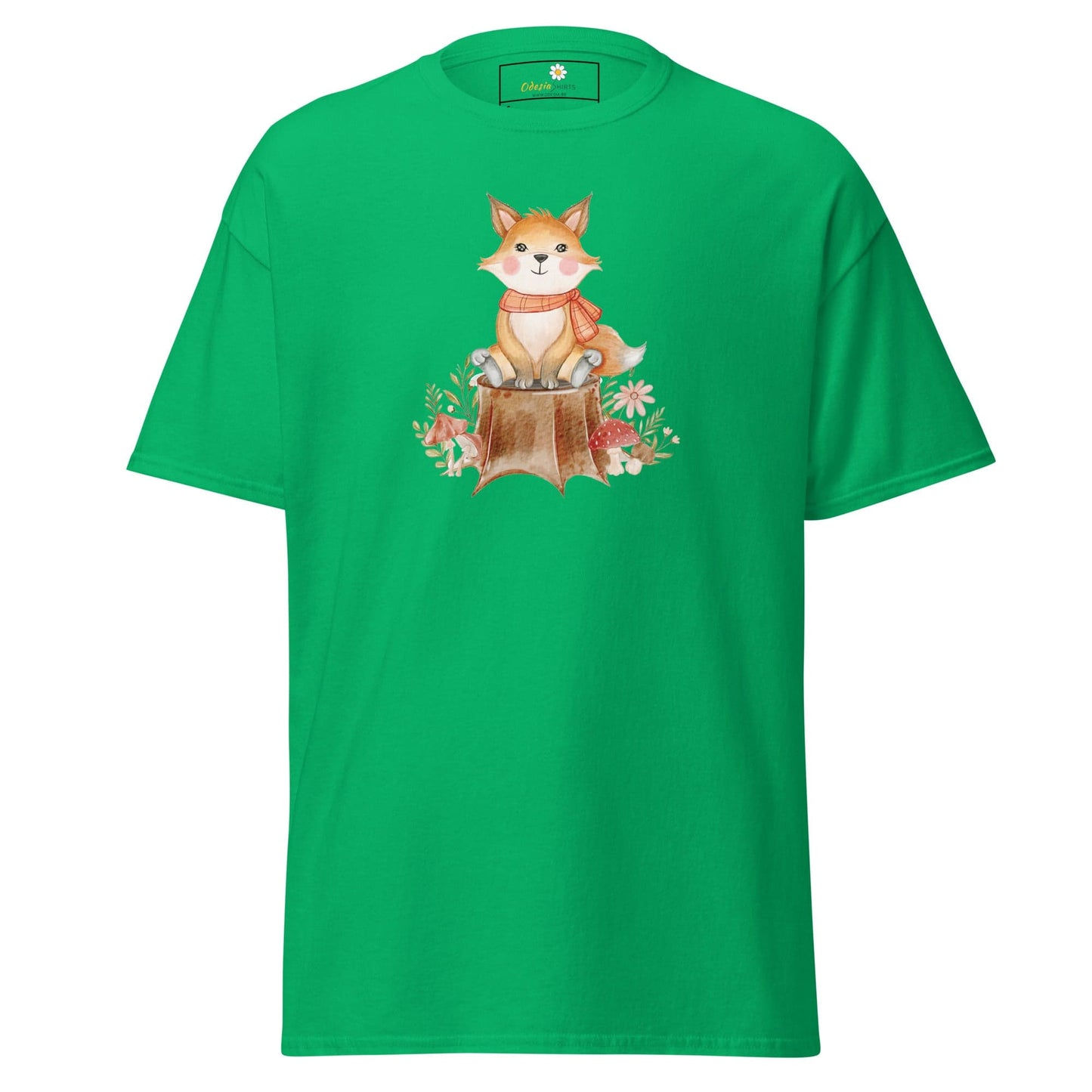 UNisex classic t-shirt - DRAWING FOX ON WOOD - REGULAR - Irish Green / S