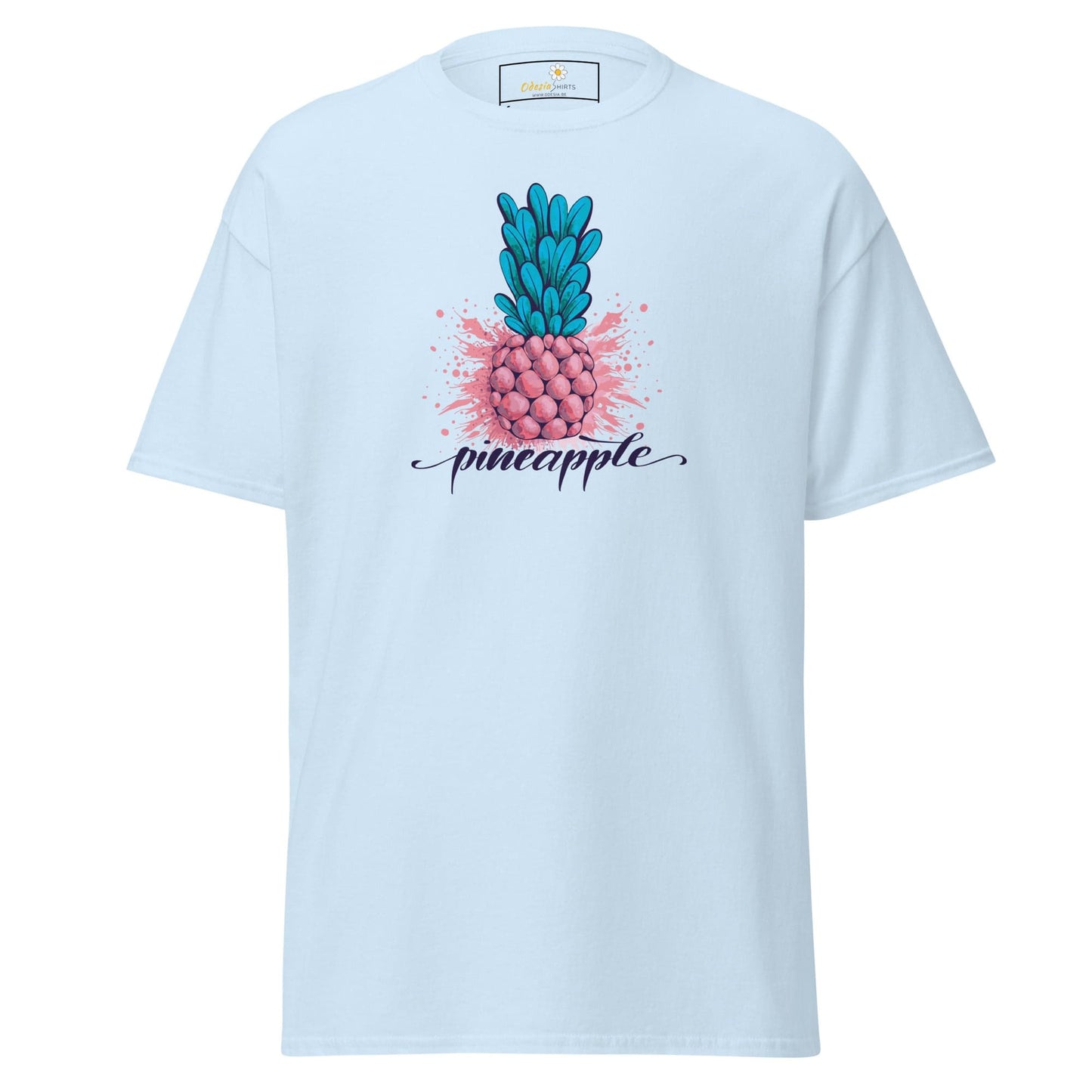 Light blue T-shirt with pineapple design, suitable for men and women in sizes S to XL