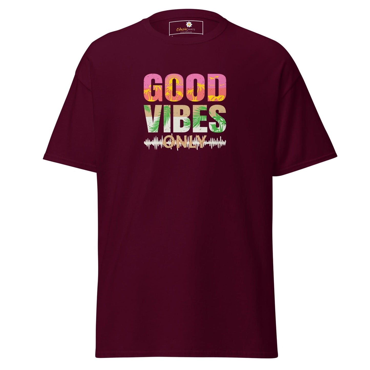 Unisex classic t-shirt - TEXT POSITIVE GOOD VIBES ONLY - REGULAR - Maroon / S