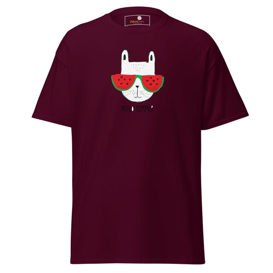 Unisex classic t-shirt - SUMMER HELLO CAT - REGULAR - Maroon / S