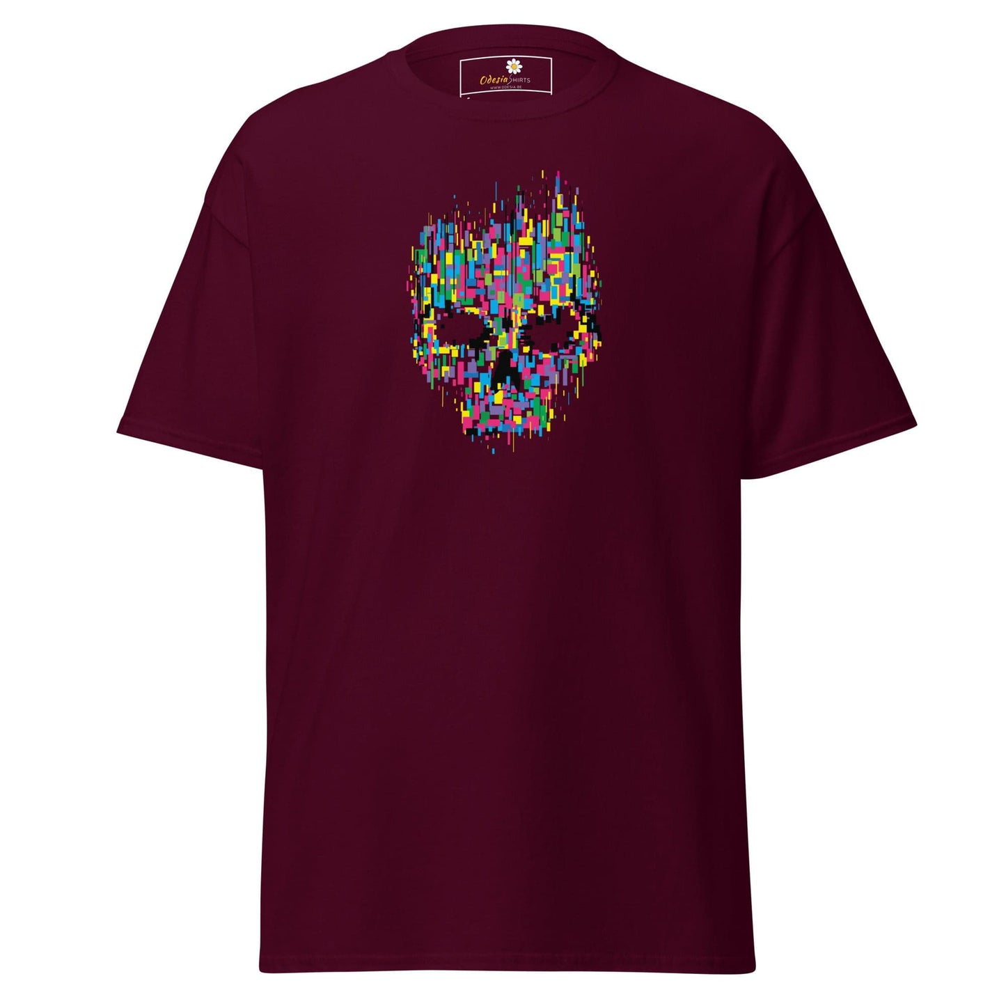 Unisex classic t-shirt - SKULL COLORFUL CUBES - REGULAR - Maroon / S