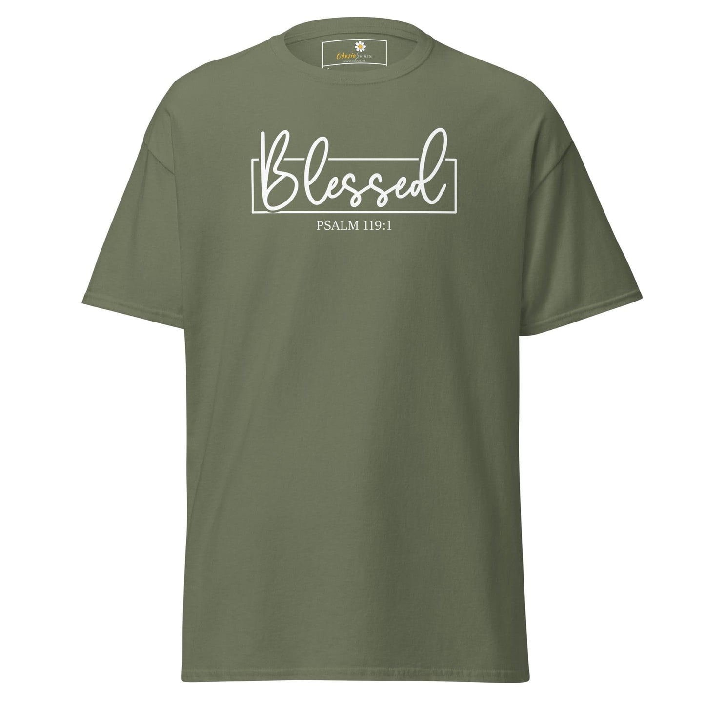 Olive green Blessed graphic T-shirt for men and women in sizes S to XL