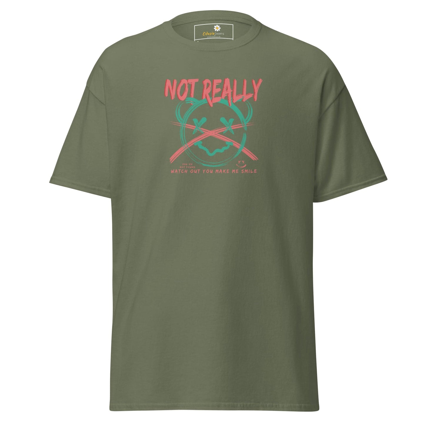Olive green T-shirt with graphic design for Men and Women available in sizes S to XL