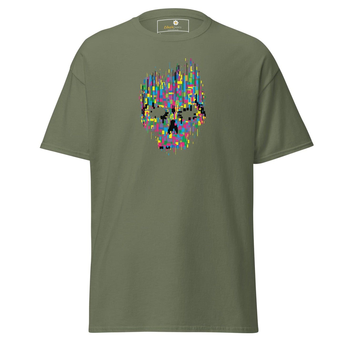 Unisex classic t-shirt - SKULL COLORFUL CUBES - REGULAR - Military Green / S