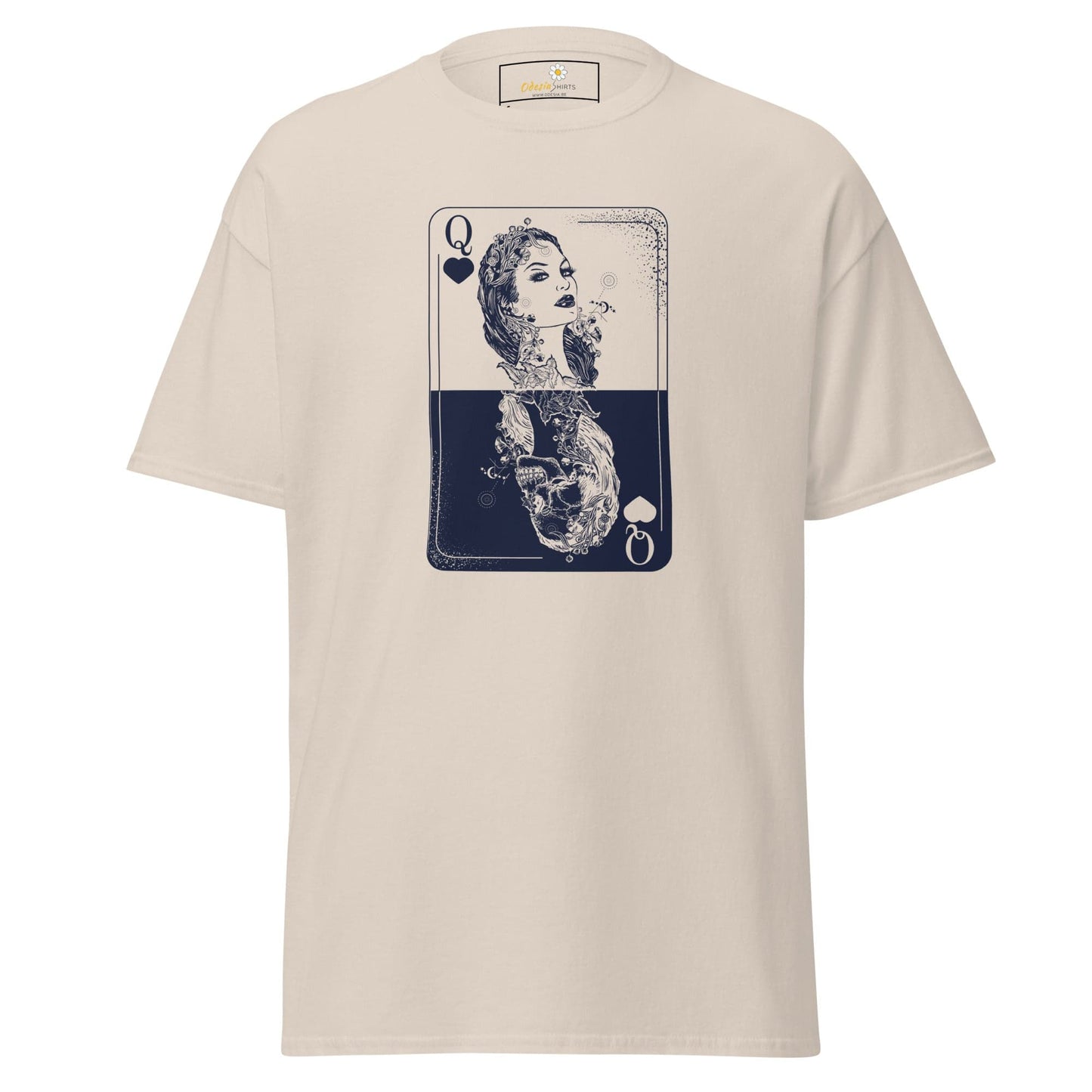 Beige T-shirt with playing card graphic for Men and Women in sizes S to XL
