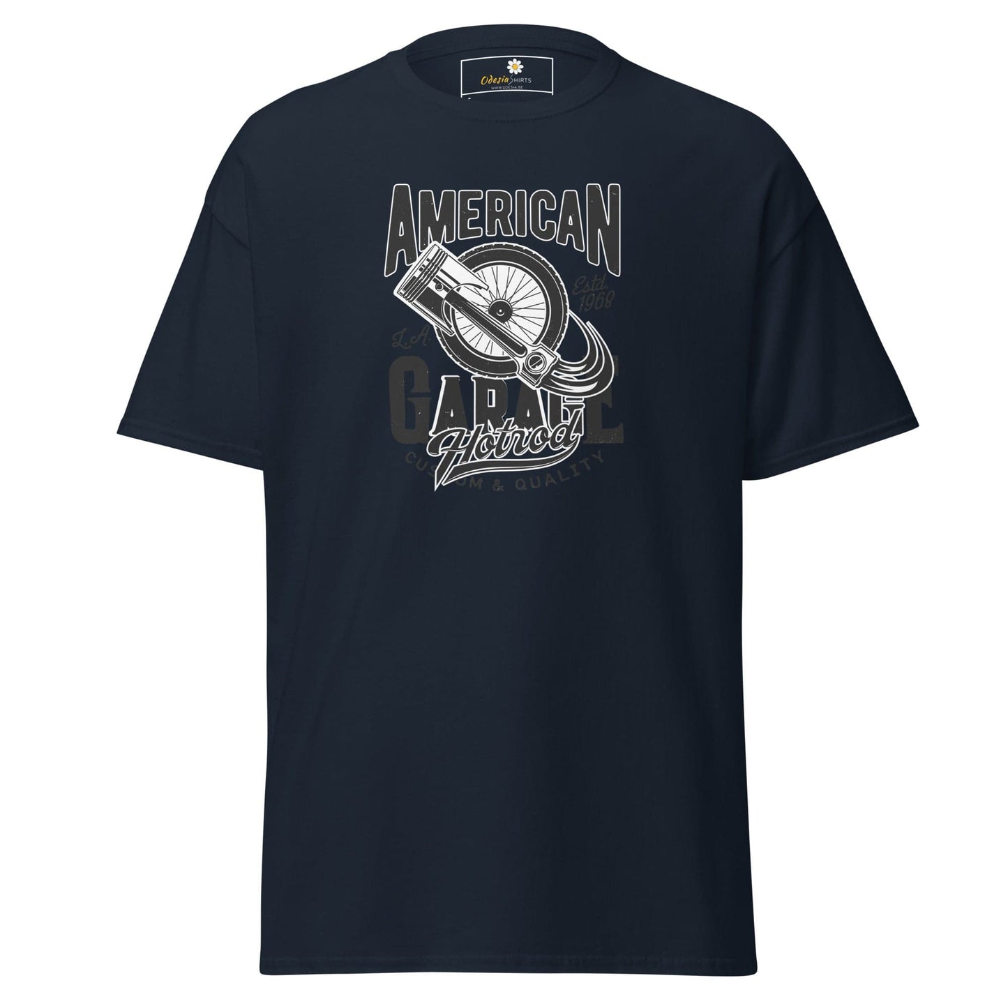 Navy blue T-shirt displayed in T-SHIRT DESIGN TEE for men and women, sizes S to XL