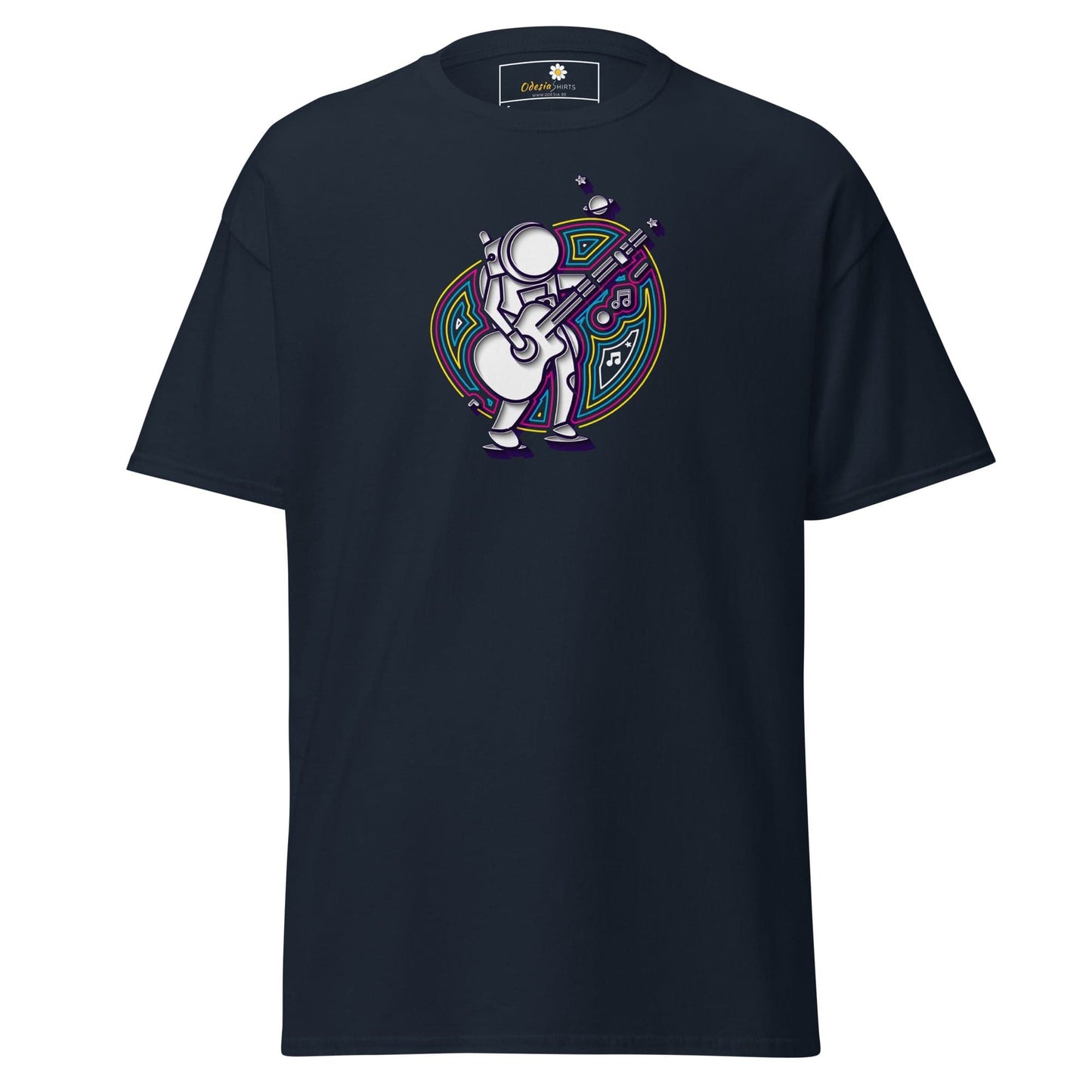 Navy blue T-shirt with astronaut graphic from T-SHIRT DESIGN TEE for Men and Women