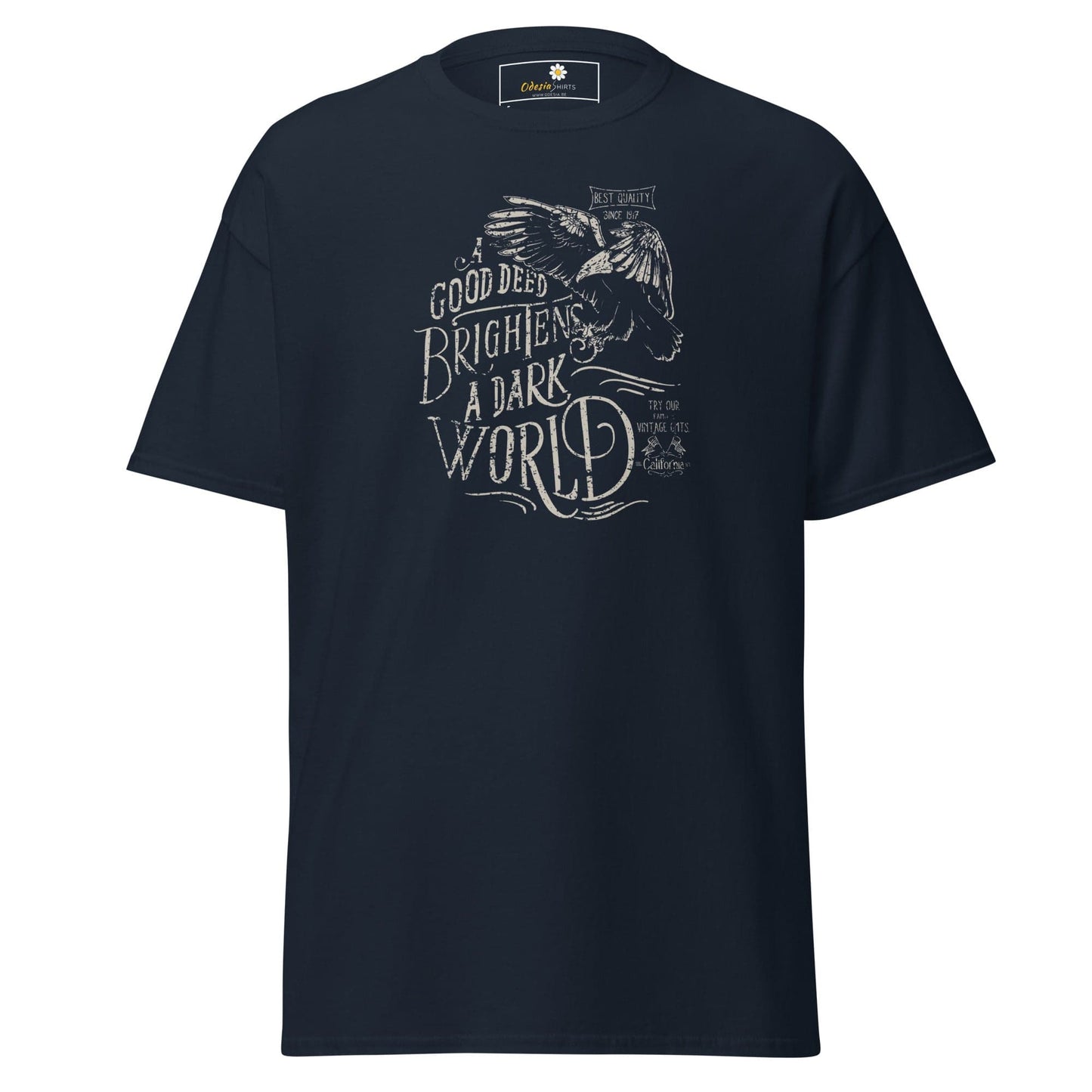 Navy blue graphic T-shirt for men and women available in sizes S to XL