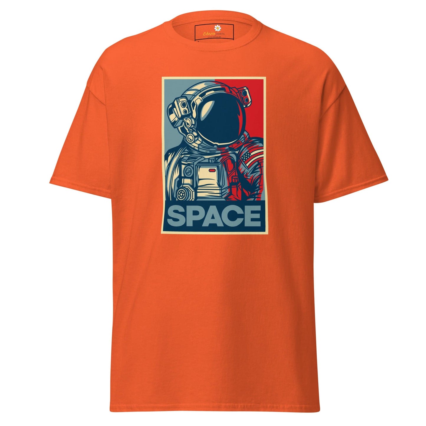 Orange T-shirt with astronaut graphic from T-SHIRT DESIGN TEE for Men and Women