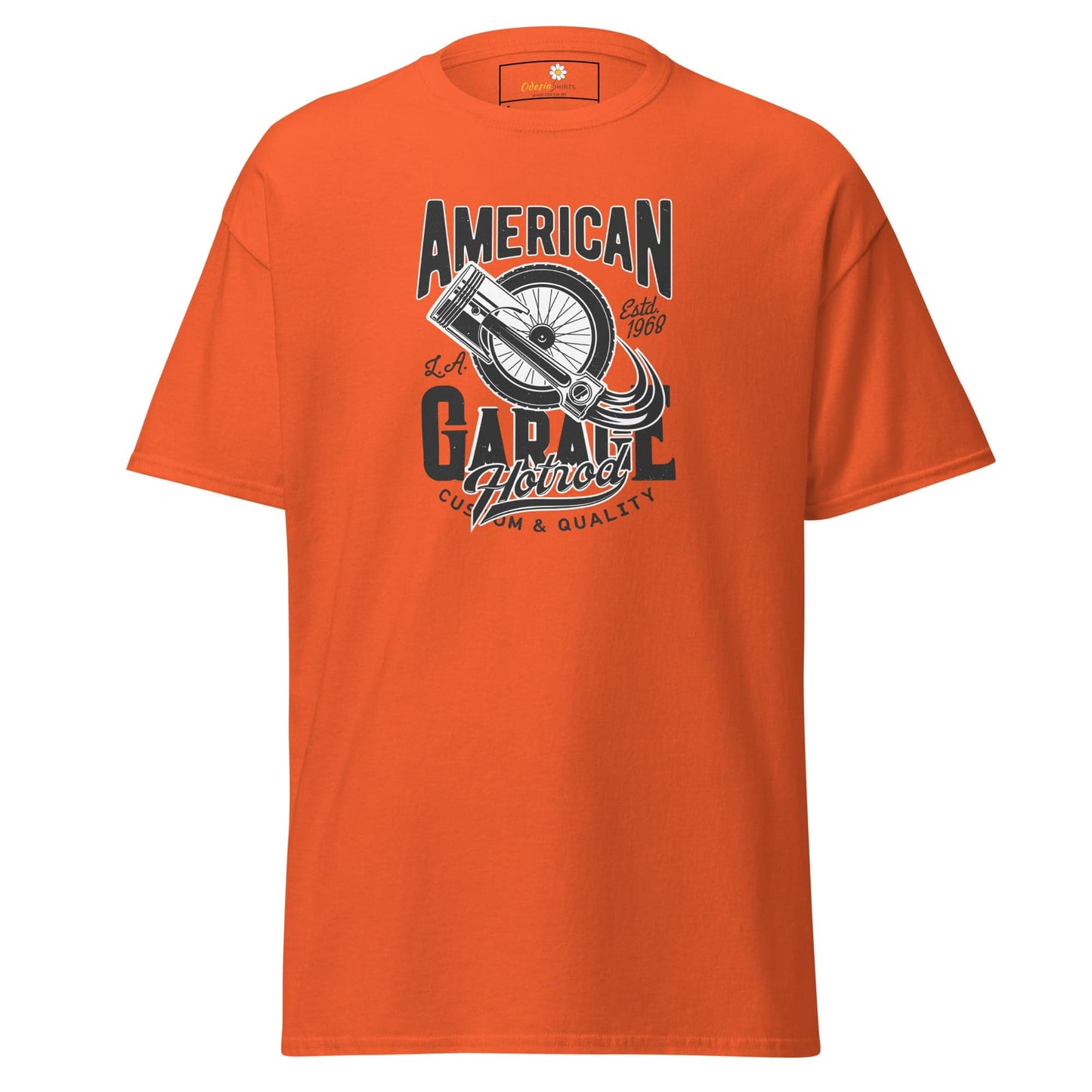 Orange T-shirt with graphic design suitable for men and women in sizes S to XL