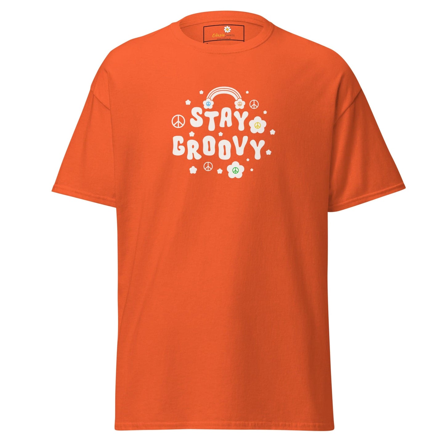 Unisex classic t-shirt - POSITIVE STAY GROOVY FLOWERS - REGULAR - Orange / S