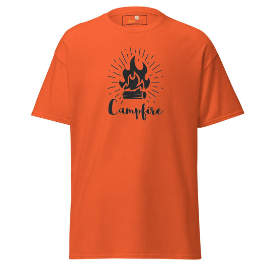 Orange T-shirt with a campfire graphic, suitable for Men and Women sizes S to XL
