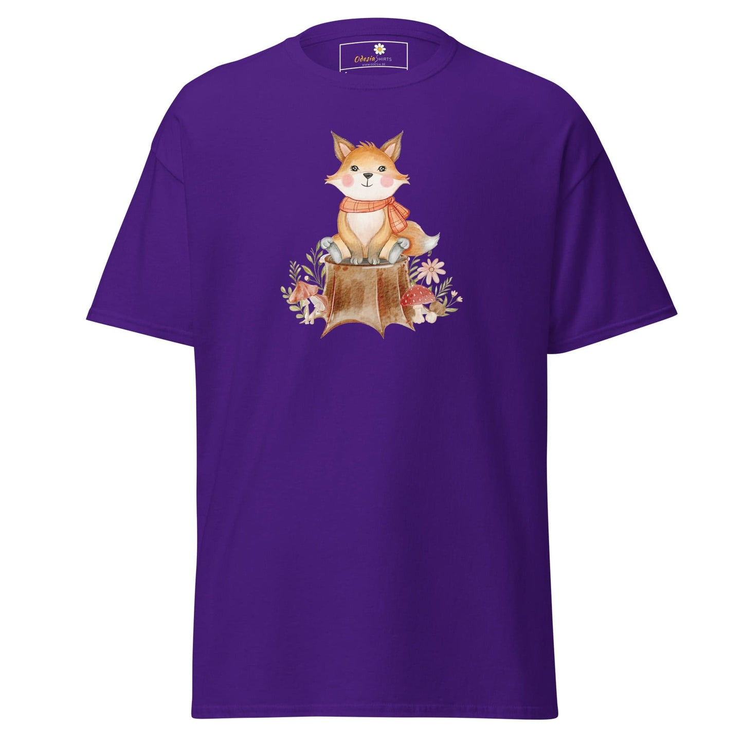UNisex classic t-shirt - DRAWING FOX ON WOOD - REGULAR - Purple / S