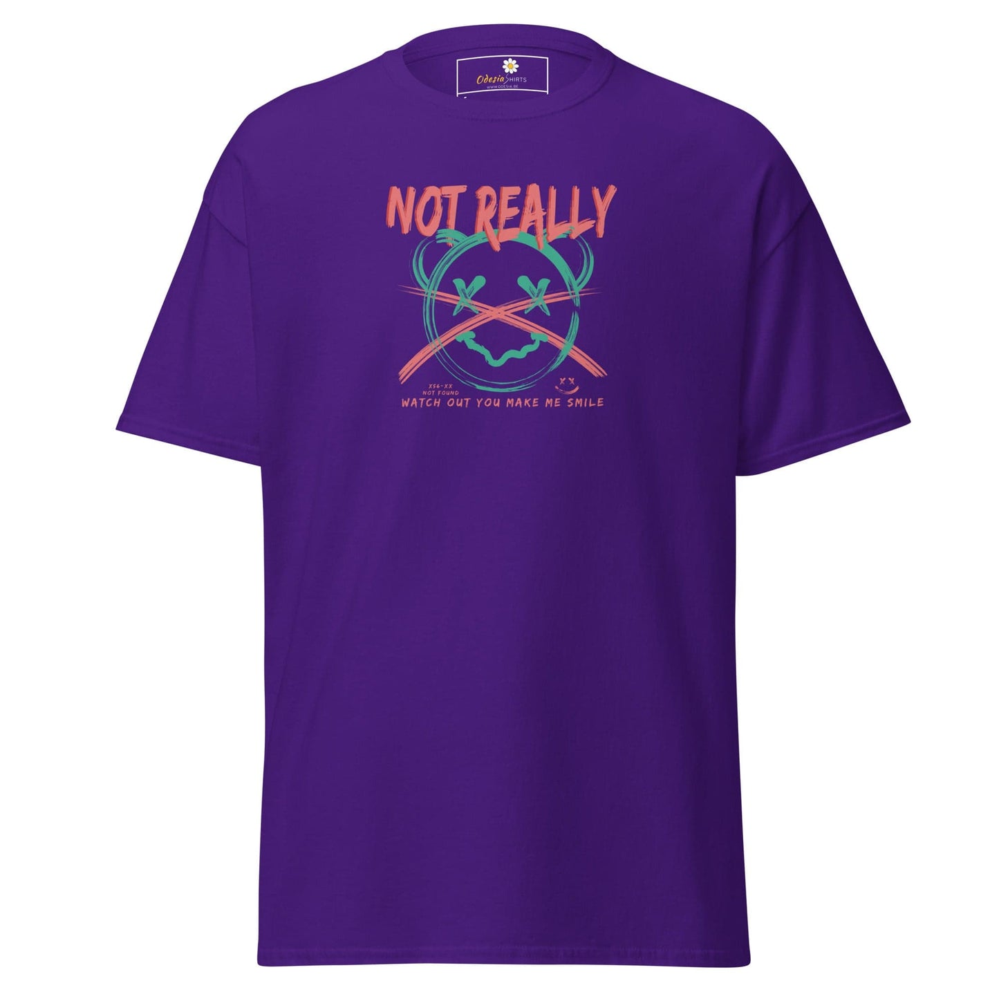 Purple graphic T-shirt displayed in T-SHIRT DESIGN TEE for Men and Women in various sizes
