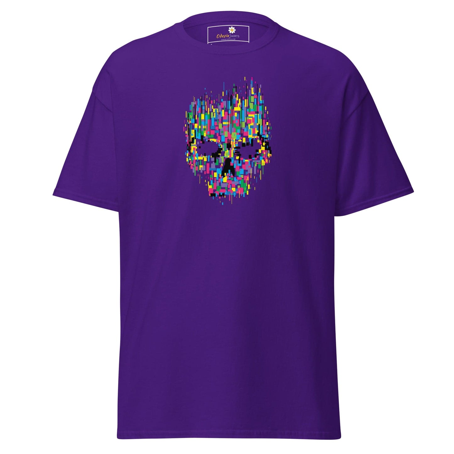 Unisex classic t-shirt - SKULL COLORFUL CUBES - REGULAR - Purple / S