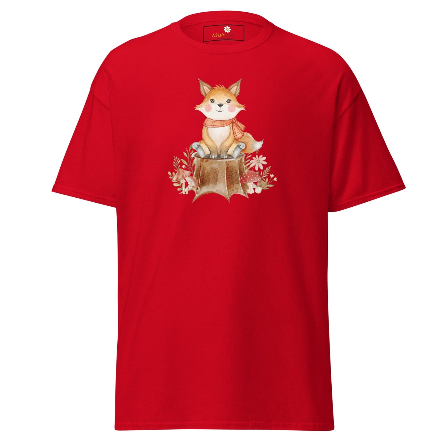 UNisex classic t-shirt - DRAWING FOX ON WOOD - REGULAR - Red / S