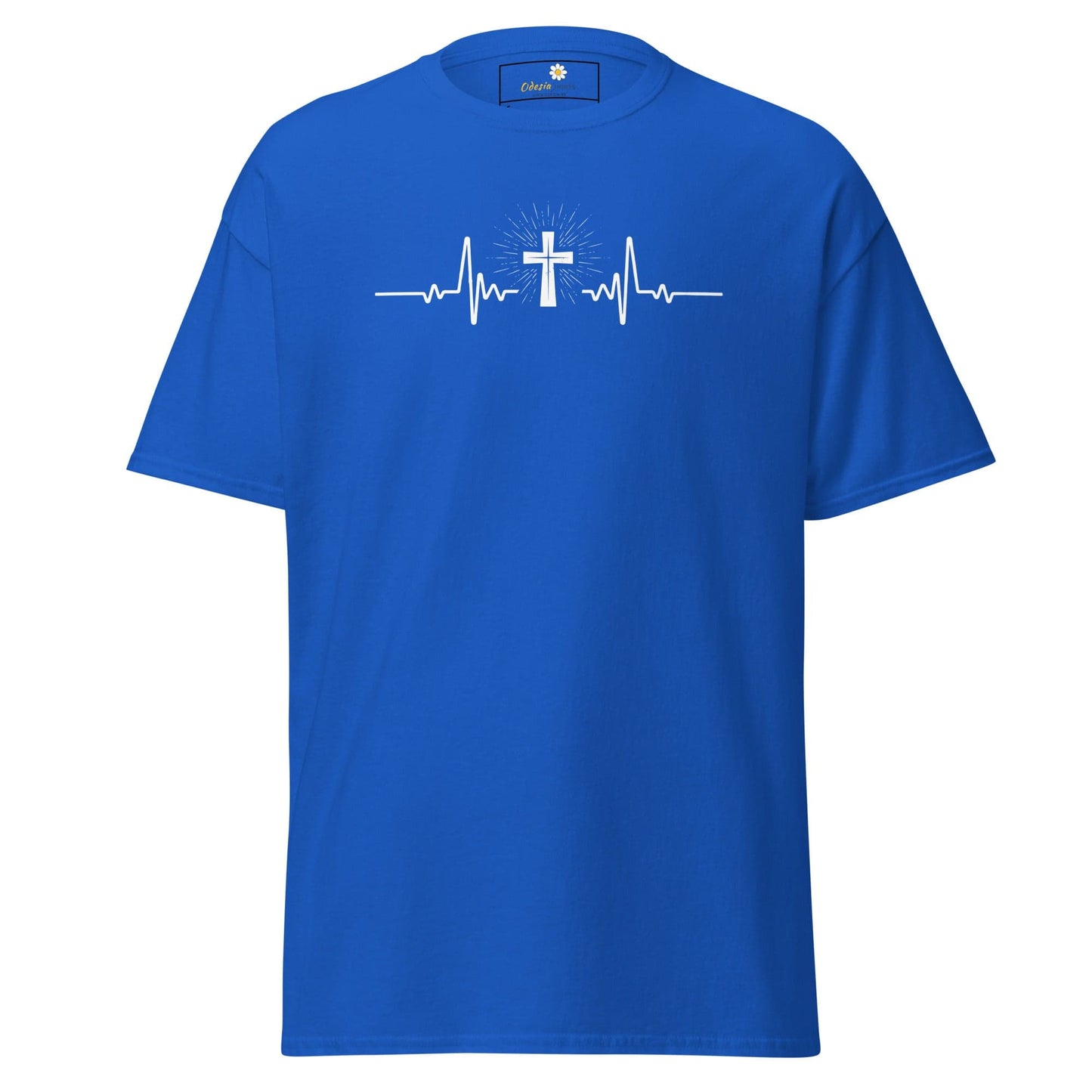 Blue T-shirt with cross heartbeat design from T-SHIRT DESIGN TEE for Man and Woman