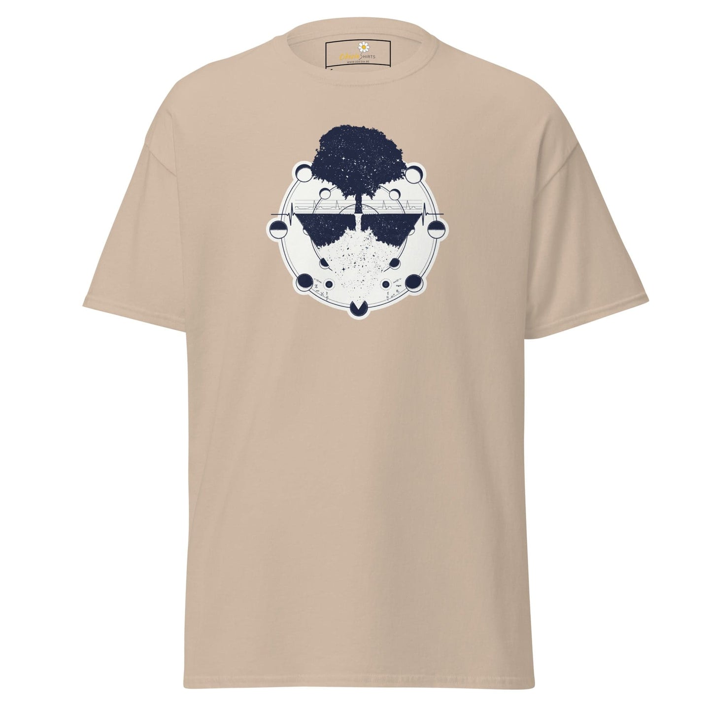 Beige T-shirt with tree graphic for men and women in sizes S to XL