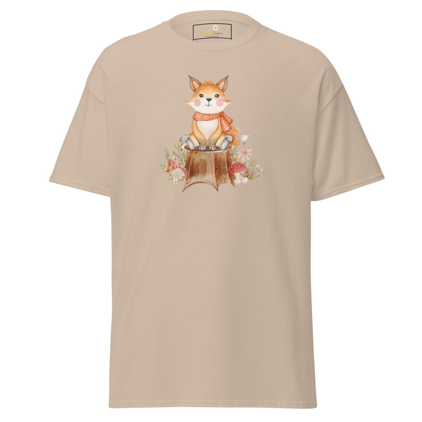 UNisex classic t-shirt - DRAWING FOX ON WOOD - REGULAR - Sand / S