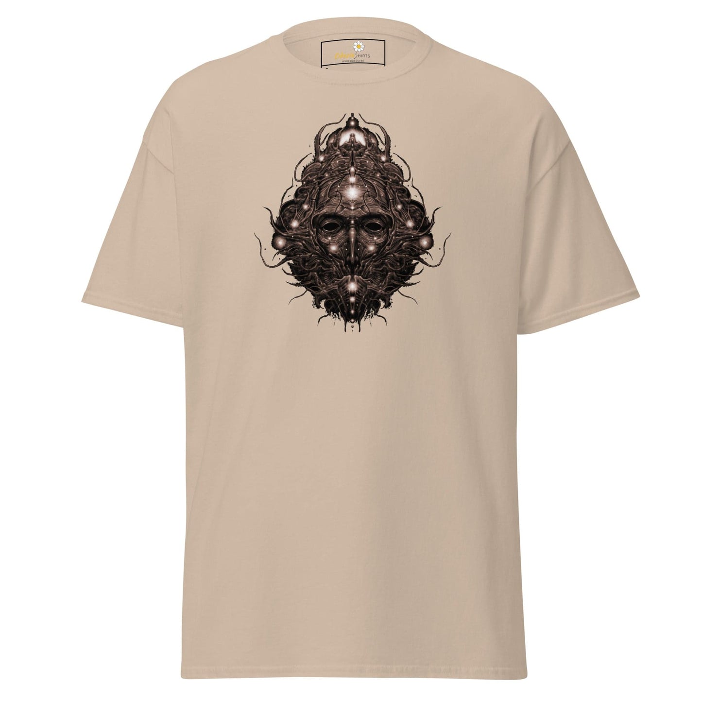 Beige T-shirt with dark face graphic from T-SHIRT DESIGN TEE for Men and Women