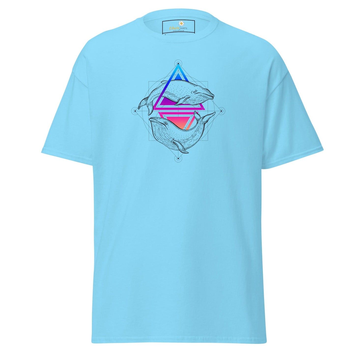 Light blue T-shirt with whale design for men and women in sizes S to XL