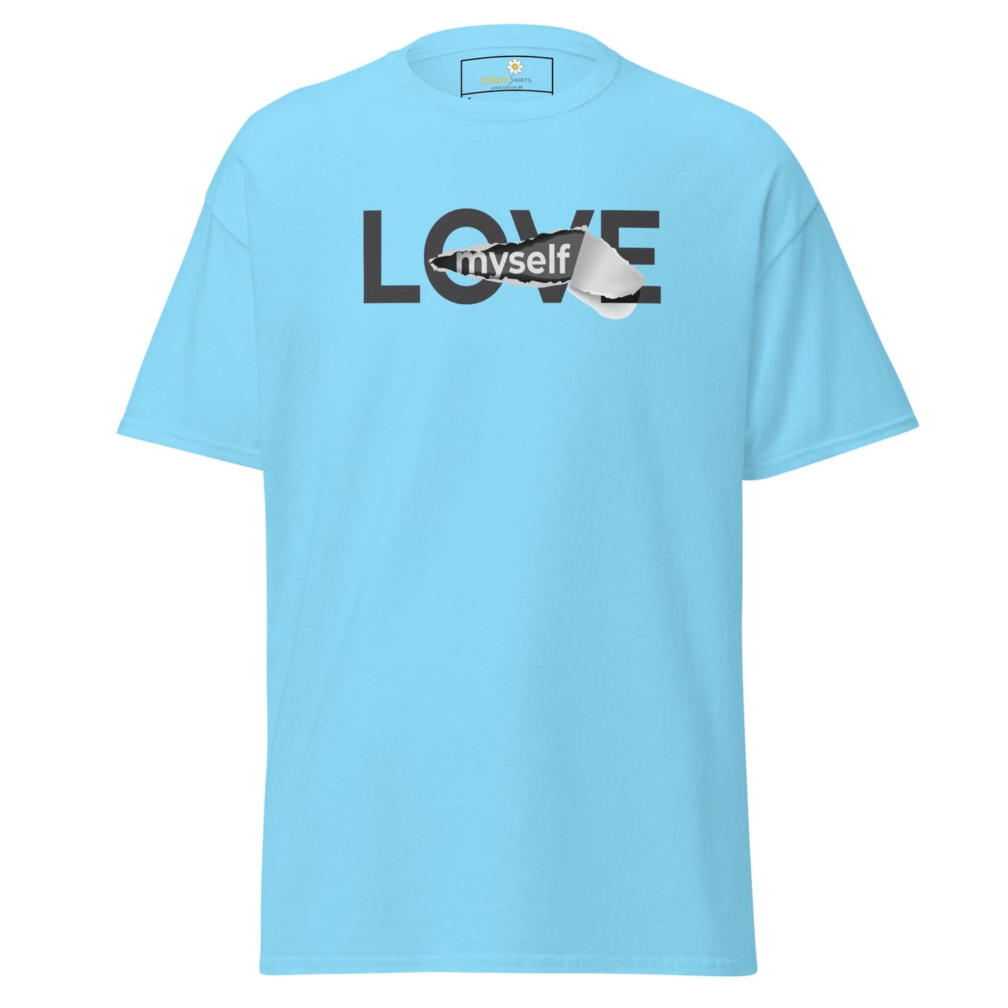 Light blue T-Shirt with LOVE myself graphic for Men and Women in S to XL sizes