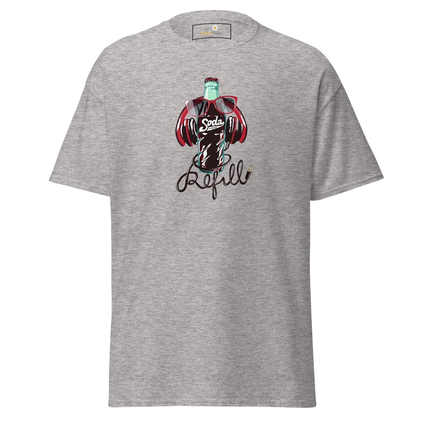 Gray T-shirt with soda bottle graphic from T-SHIRT DESIGN TEE for men and women
