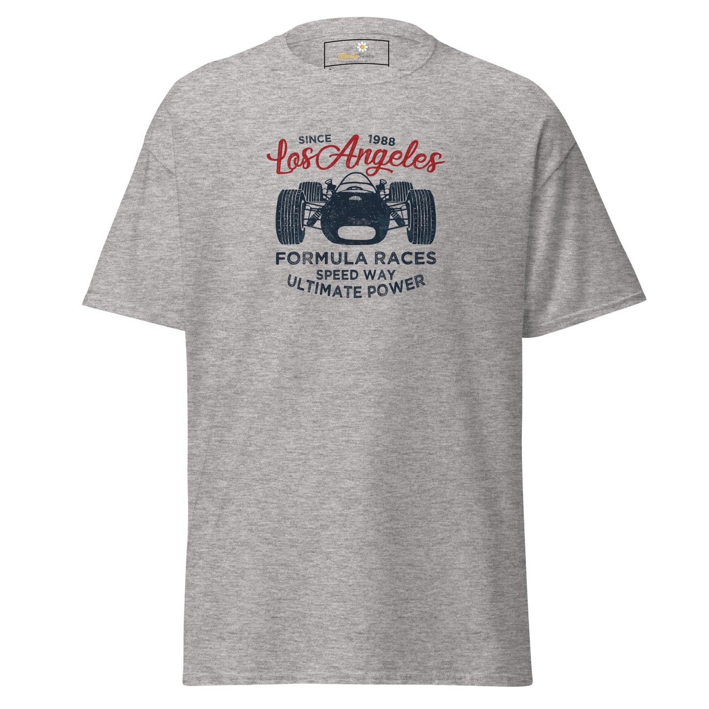 Gray T-Shirt with Race Car Graphic, Unisex, Sizes S to XL, T-Shirt Design Tee