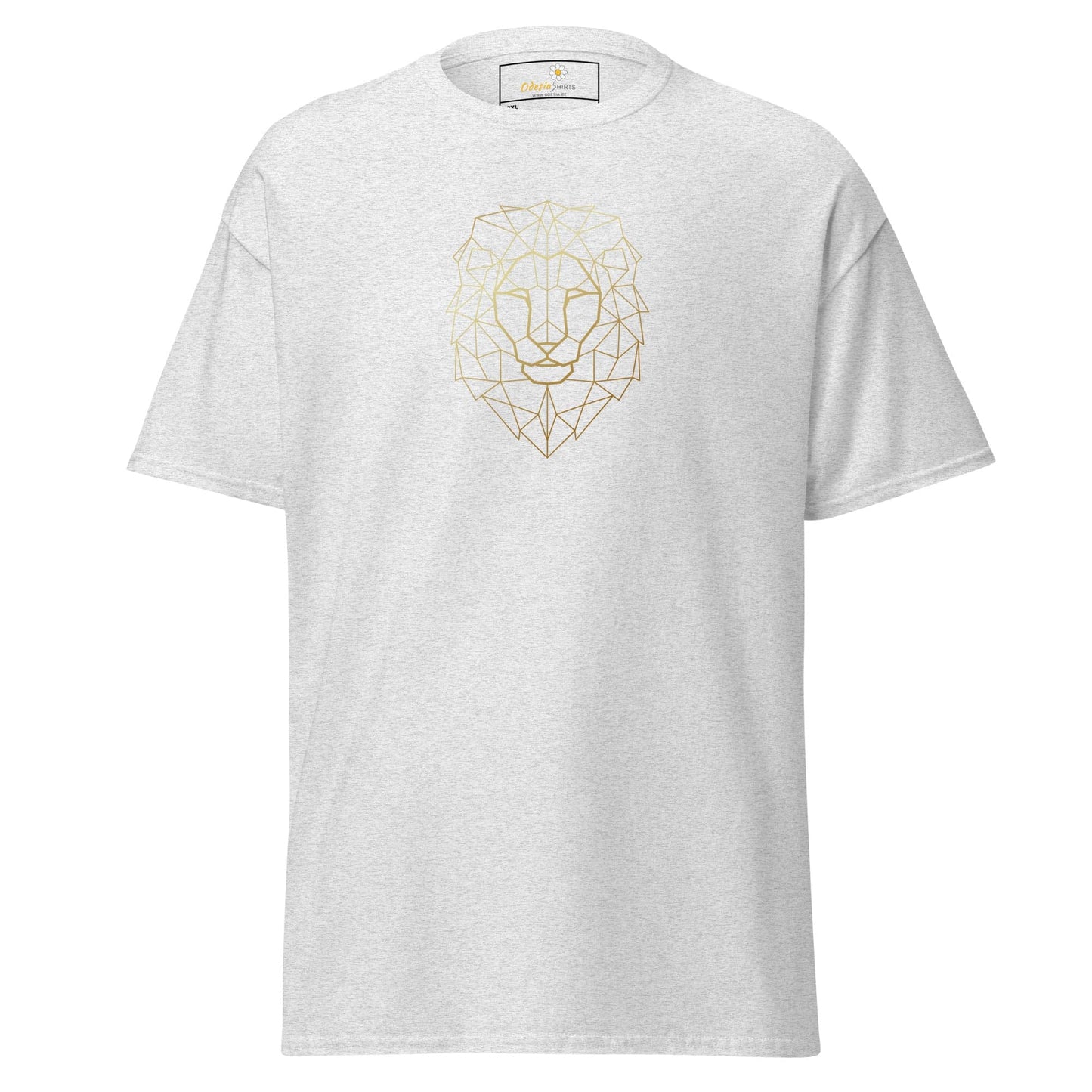 White T-shirt with geometric lion design, suitable for men and women, sizes 2XL to 5XL