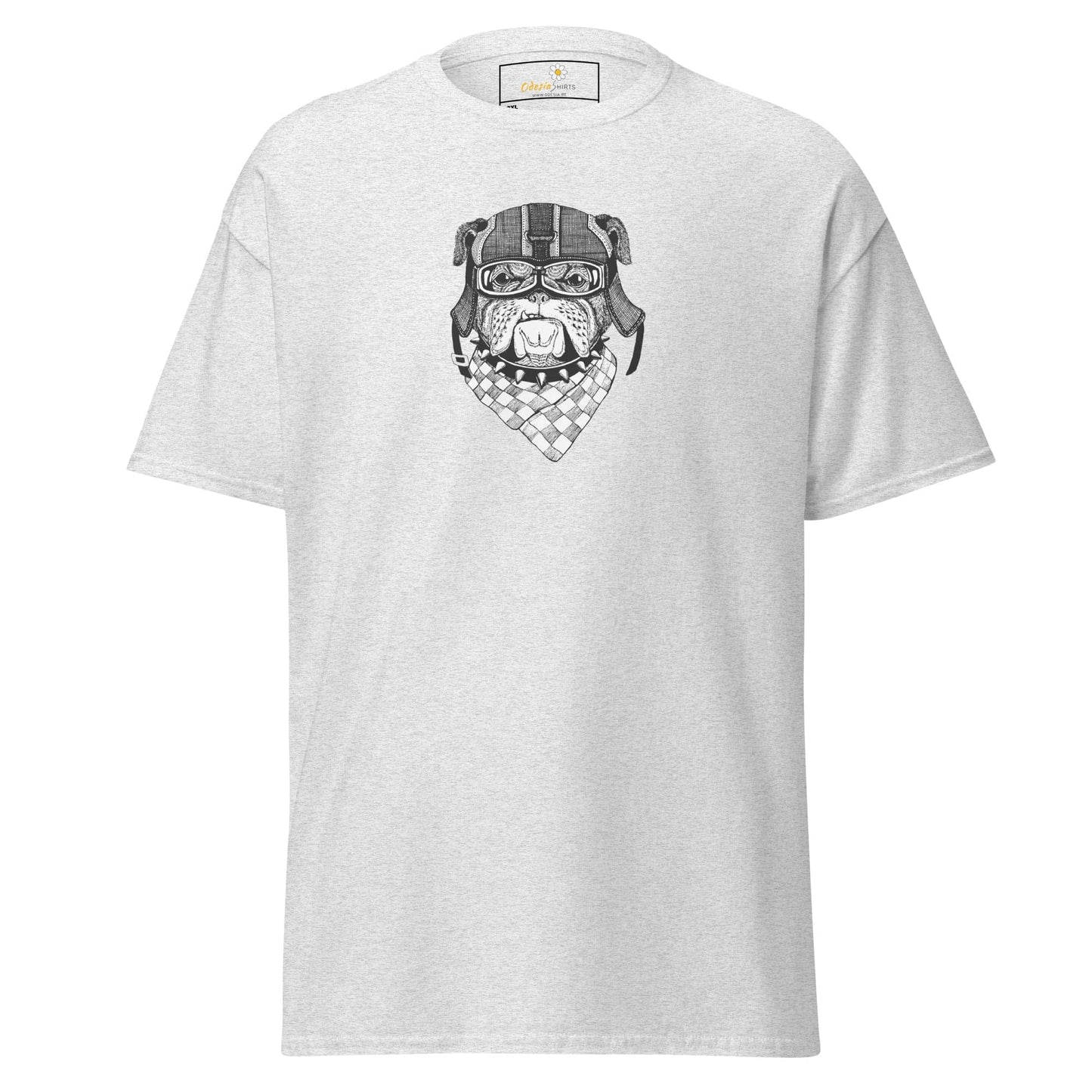 White T-shirt with bulldog graphic, designed for men and women, available in 2XL to 5XL
